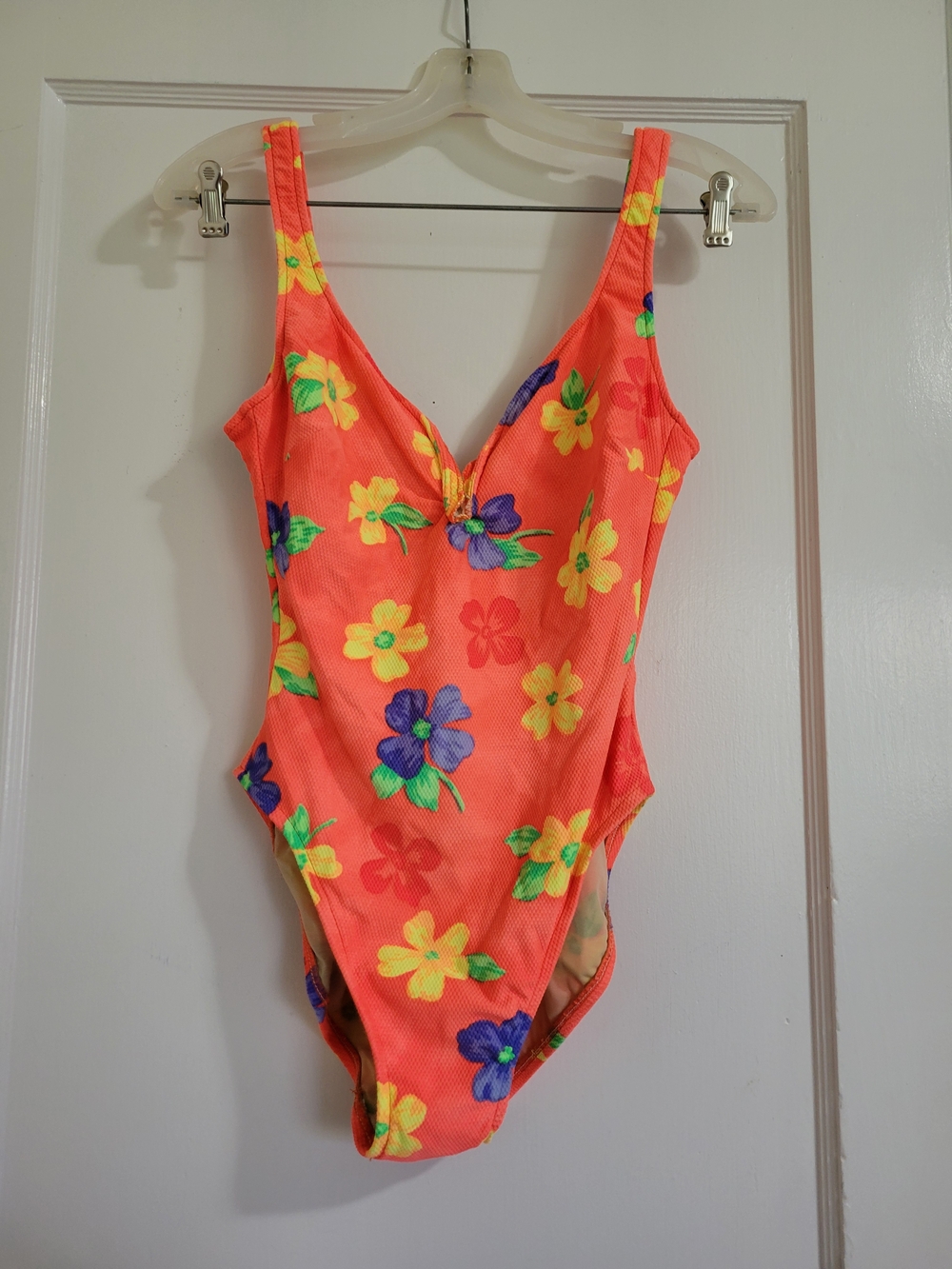 Vintage Neon Orange Coral Key One-Piece Swimsuit